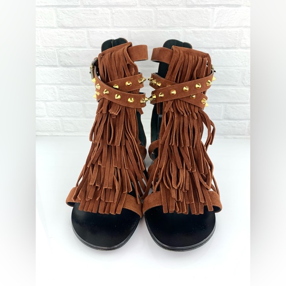 Giuseppe Zanotti Suede Studded Gladiator Sandals Brown Size 39 - Picture 3 of 16